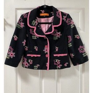 Cynthia Steffe Women’s Black Embroidered Flower Cropped Blazer Jacket Sz S
